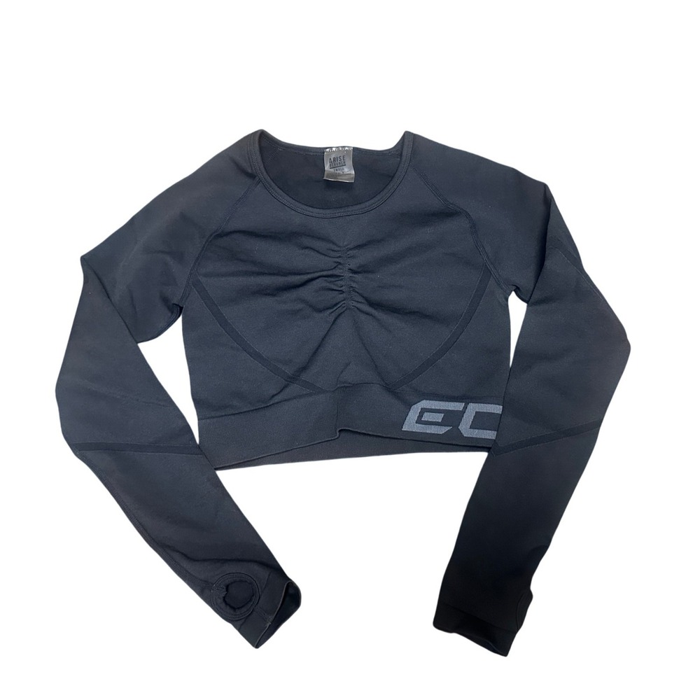 Arise Scrunch Crop Top Womens Small Black Long Sleeve Seamless Gym Workout Shirt